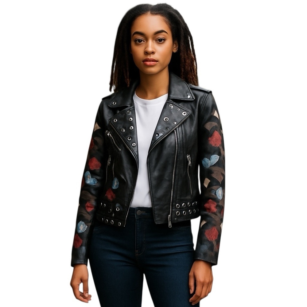 Romeo + Juliet Embroidered Faux Leather Jacket Small